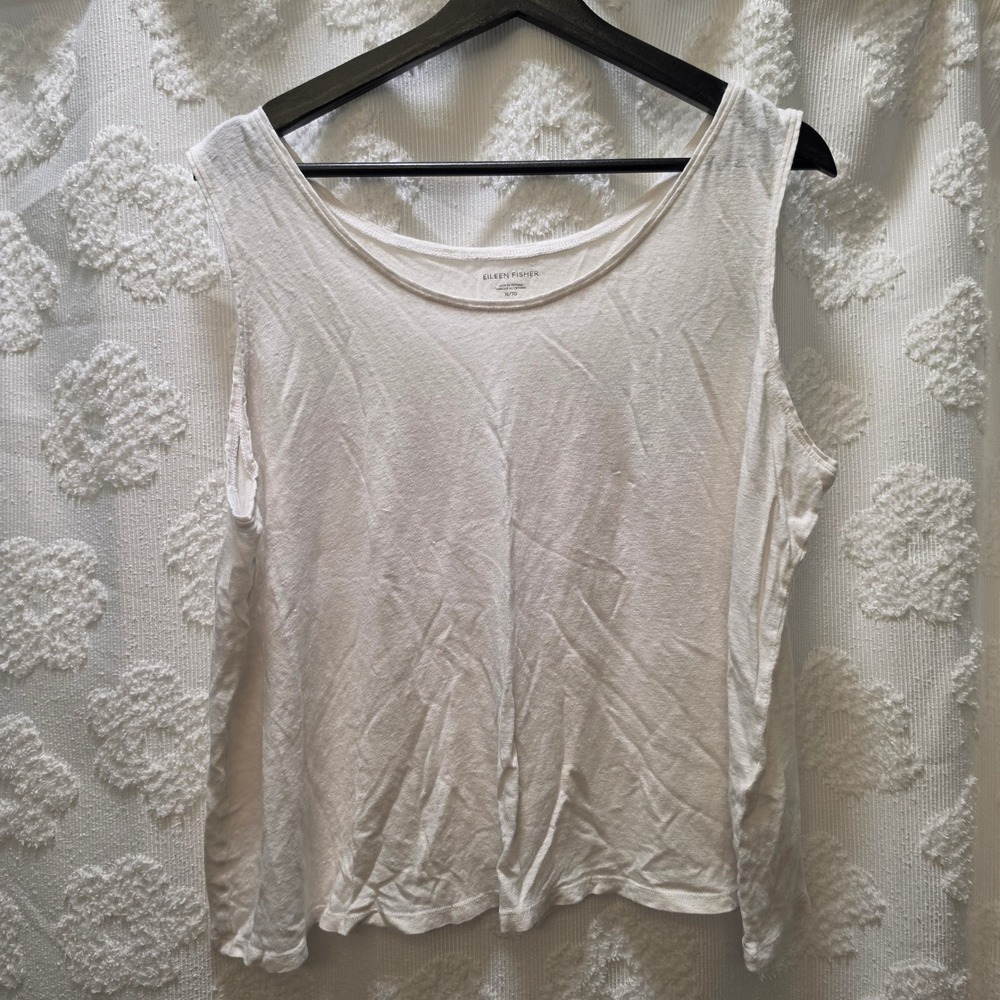 Eileen Fisher Womens XL White 100% Organic Linen Scoop Neck Tank Top Sleeveless